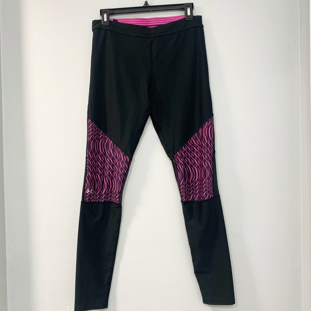 Under Armour Women's HeatGear Leggings Black Pink Sz LG Full Length